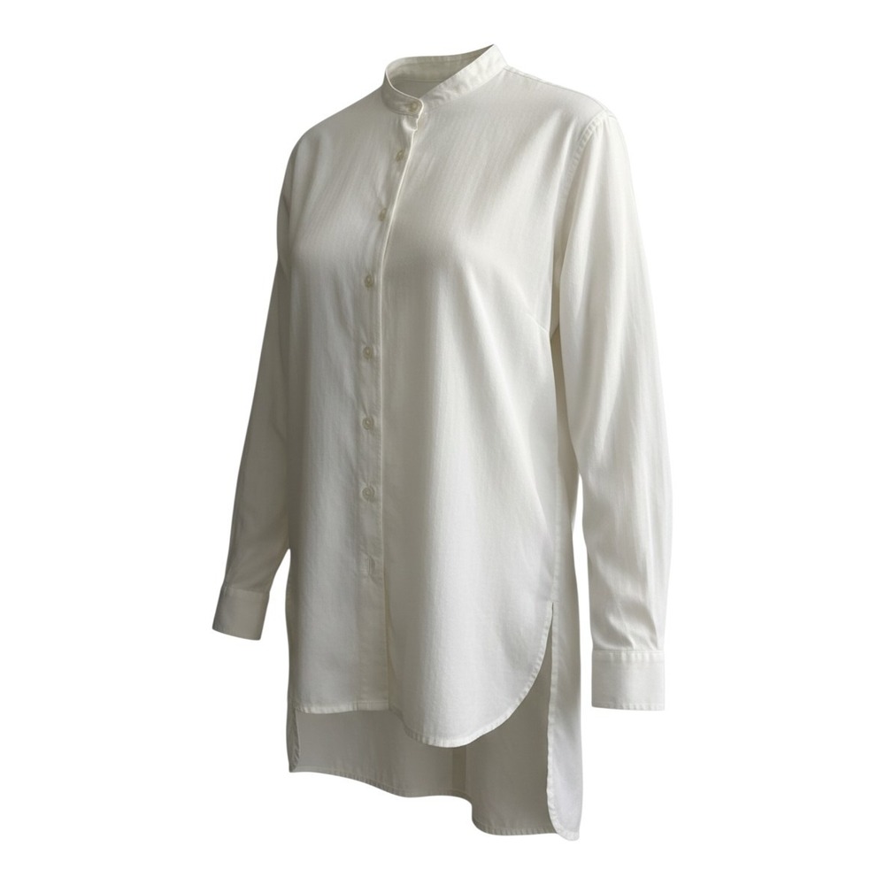 Carolina Herrera White Swiss Dot Mandarin Collar High-Low Tunic Shirt Italy 2